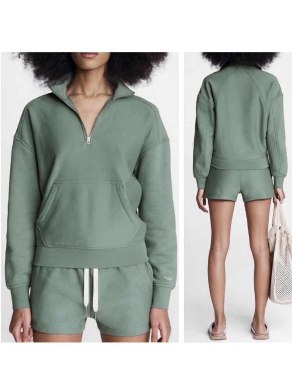 Rag & Bone Quarter-Zip Pullover in Sage Green - Women